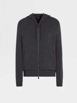 Joggers And Sweatshirts|Sweaters>ZEGNA Dark Grey 12milmil12 Wool Full Zip Hoodie DarkGrey