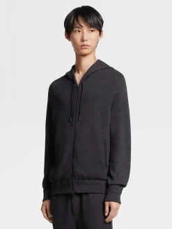 Joggers And Sweatshirts|Sweaters>ZEGNA Dark Grey 12milmil12 Wool Full Zip Hoodie DarkGrey
