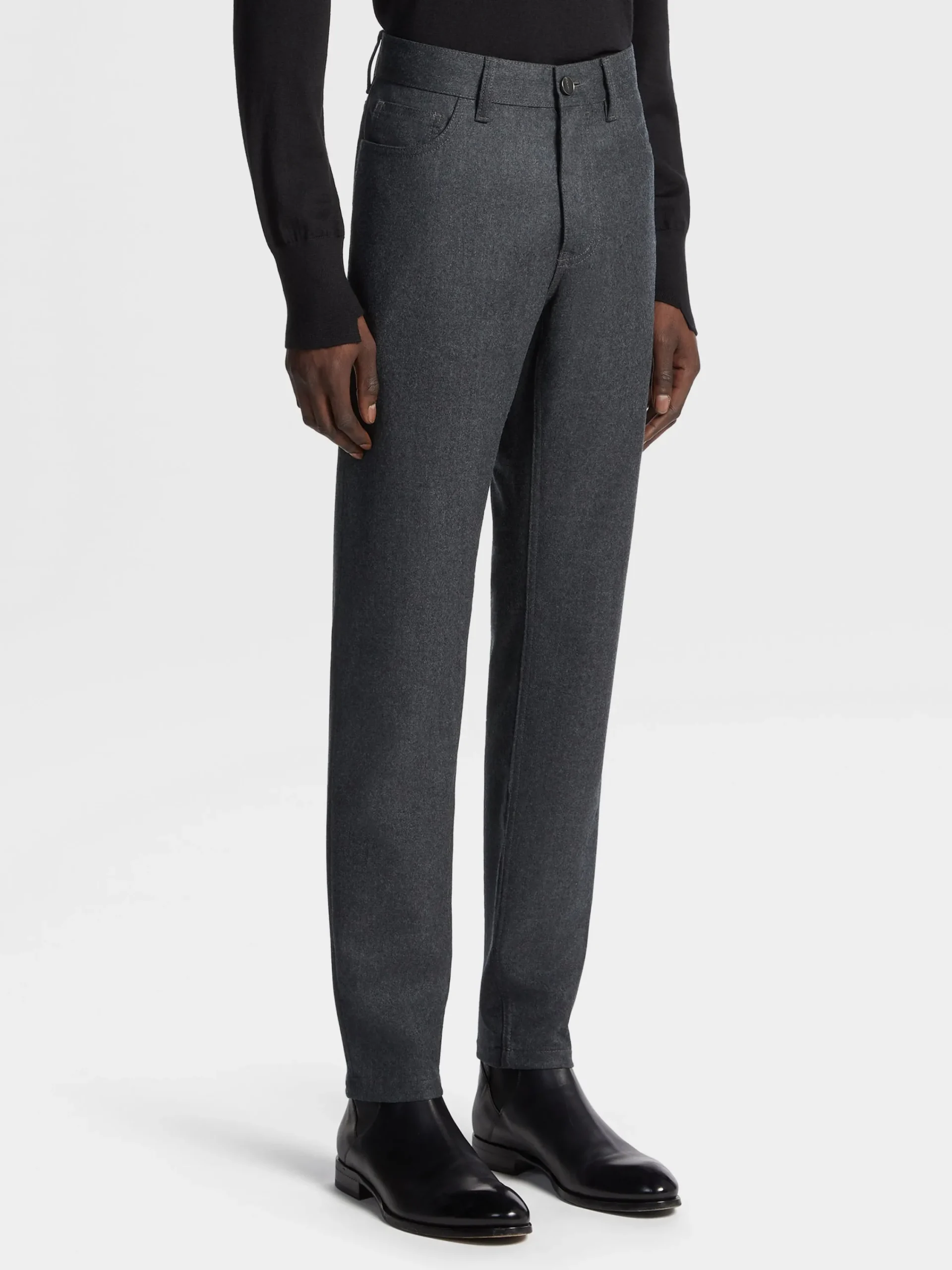 Jeans>ZEGNA Dark Grey Wool and Cashmere Roccia Pants DarkGrey