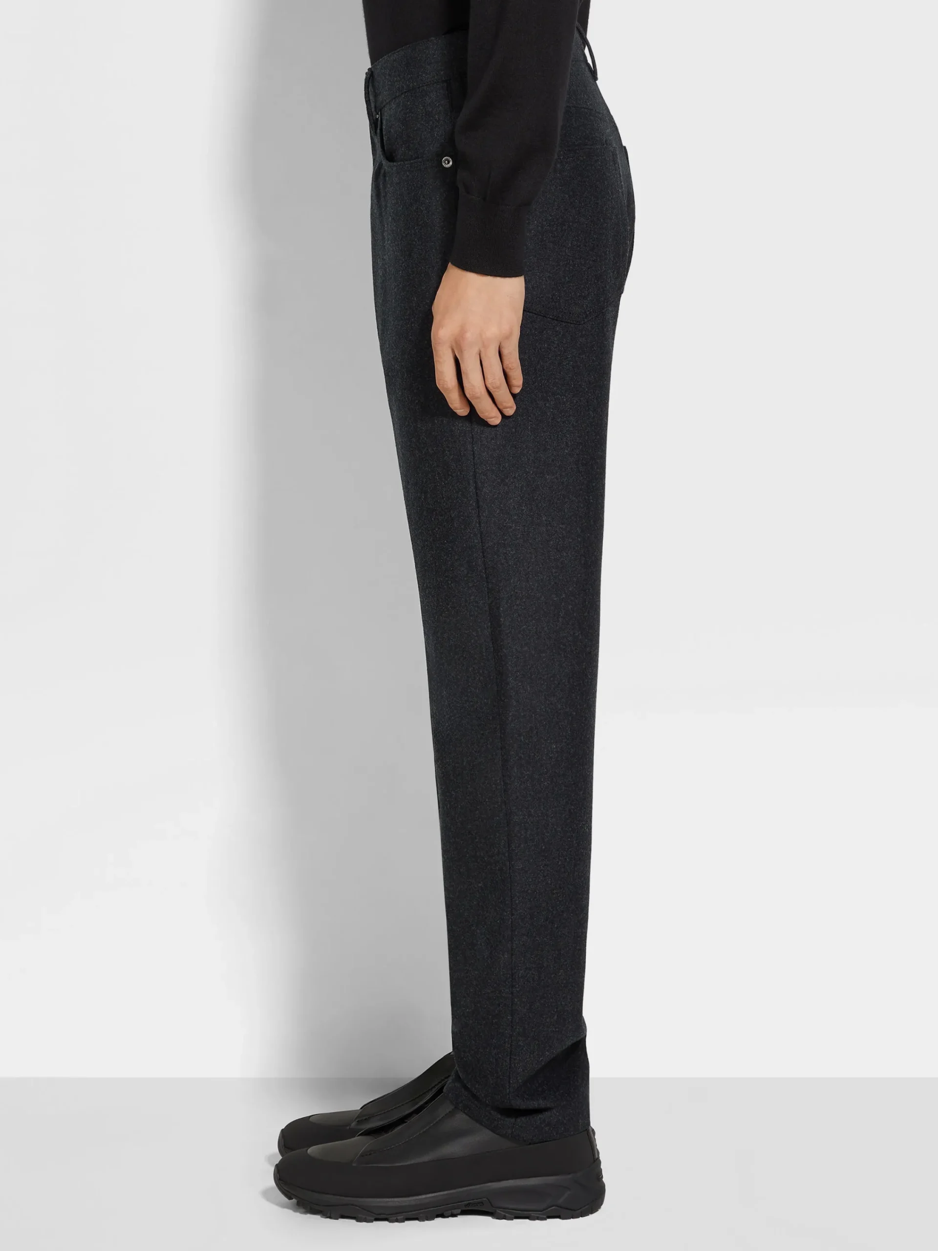 Jeans>ZEGNA Dark Grey Wool and Cashmere Roccia Pants DarkGrey