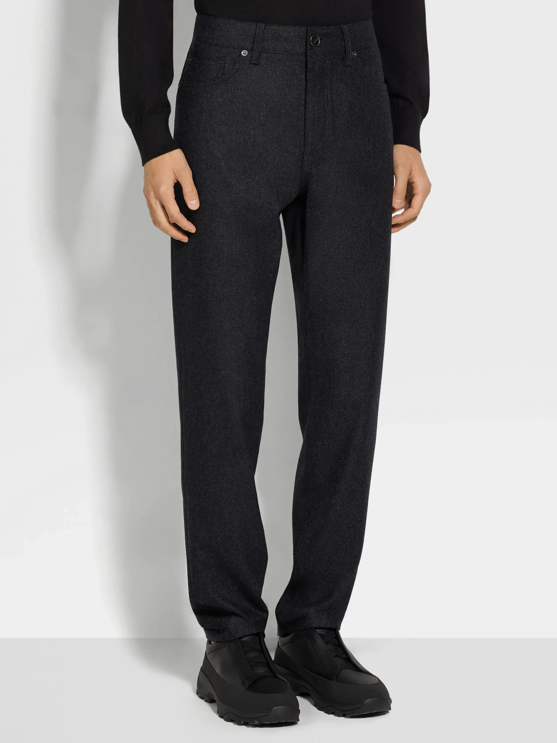 Jeans>ZEGNA Dark Grey Wool and Cashmere Roccia Pants DarkGrey