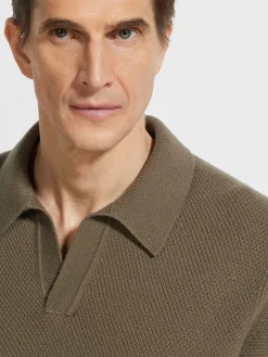 Travel In Style|Polo Shirts>ZEGNA Dark Khaki Mélange Oasi Cashmere Polo Shirt DarkKhakiMélange