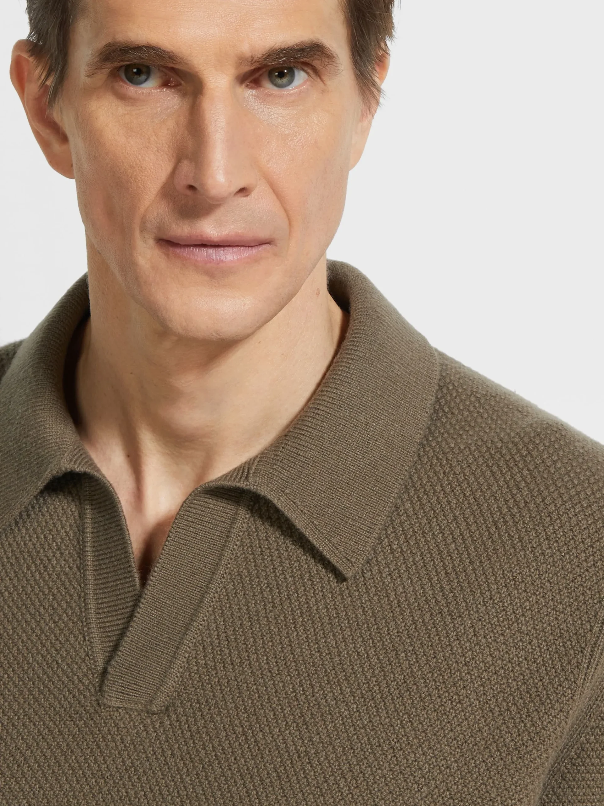 Travel In Style|Polo Shirts>ZEGNA Dark Khaki Mélange Oasi Cashmere Polo Shirt DarkKhakiMélange