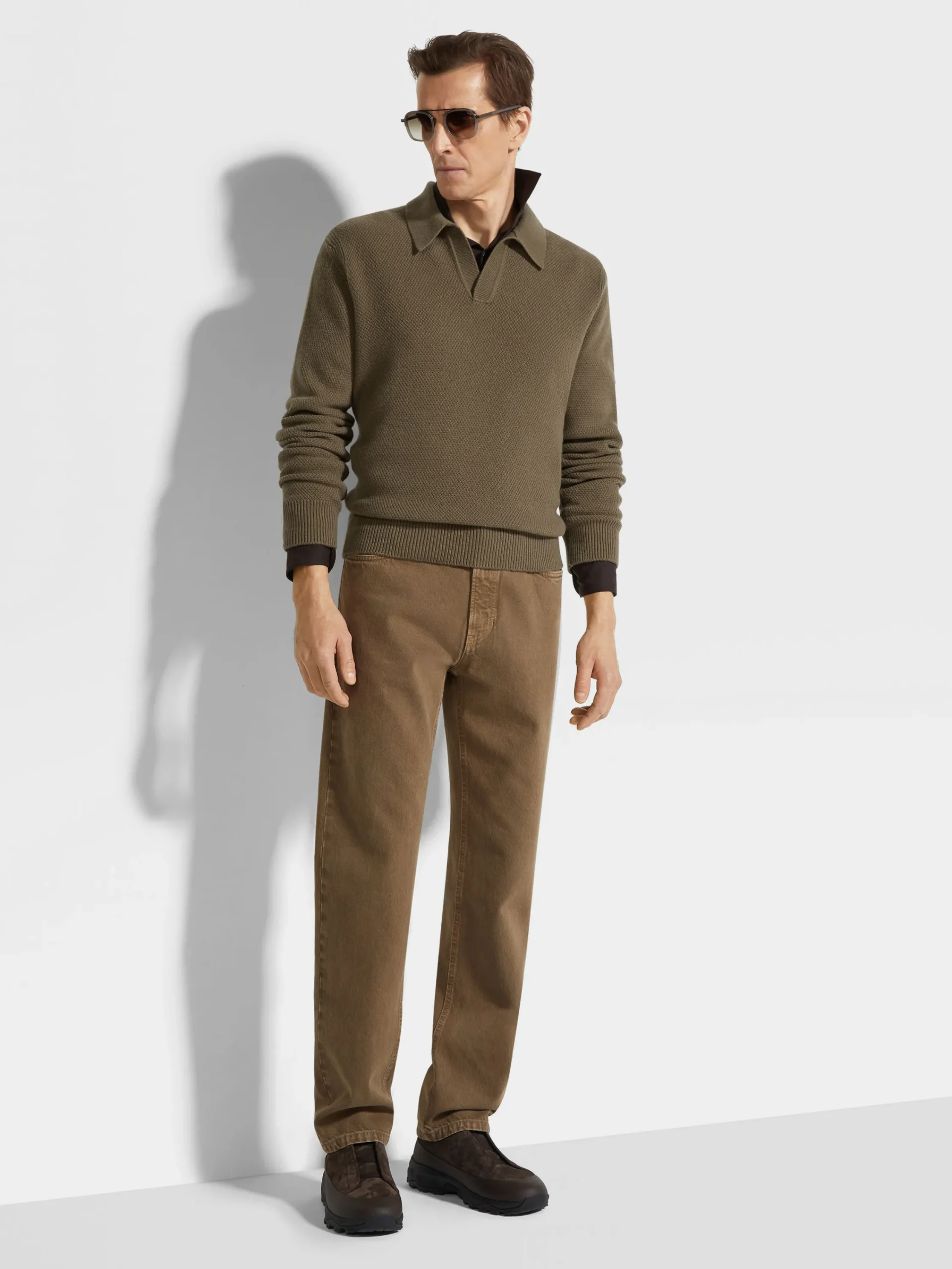 Travel In Style|Polo Shirts>ZEGNA Dark Khaki Mélange Oasi Cashmere Polo Shirt DarkKhakiMélange