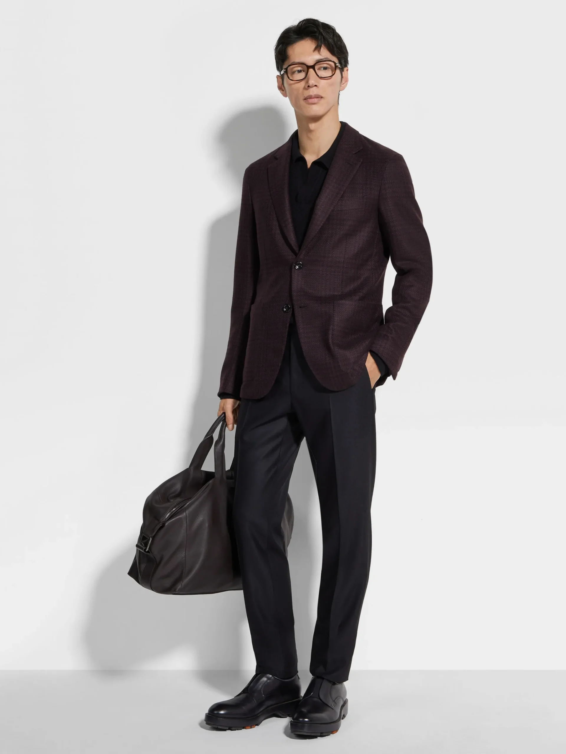 Blazers>ZEGNA Dark Purple and Black Oasi Cashmere Jacket DarkPurple/Black
