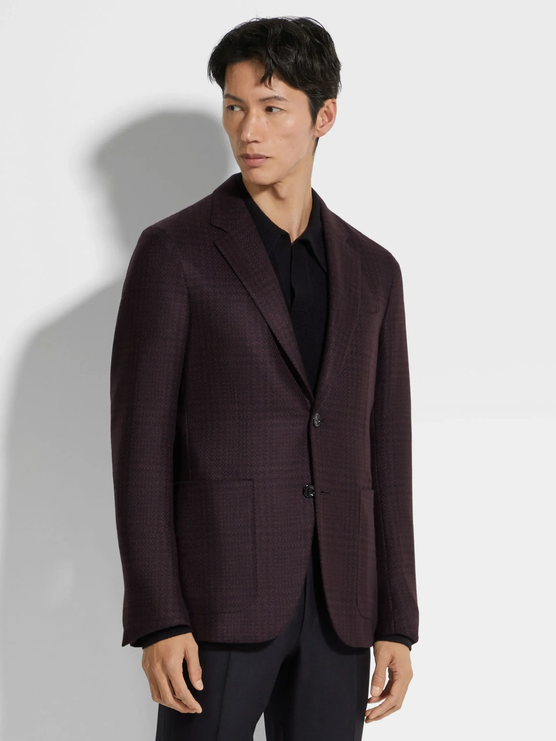 Blazers>ZEGNA Dark Purple and Black Oasi Cashmere Jacket DarkPurple/Black