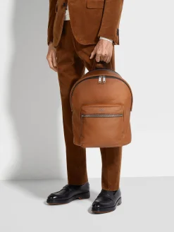 Travel In Style|Bags And Wallets>ZEGNA Deerskin Hoodie Backpack Foliage