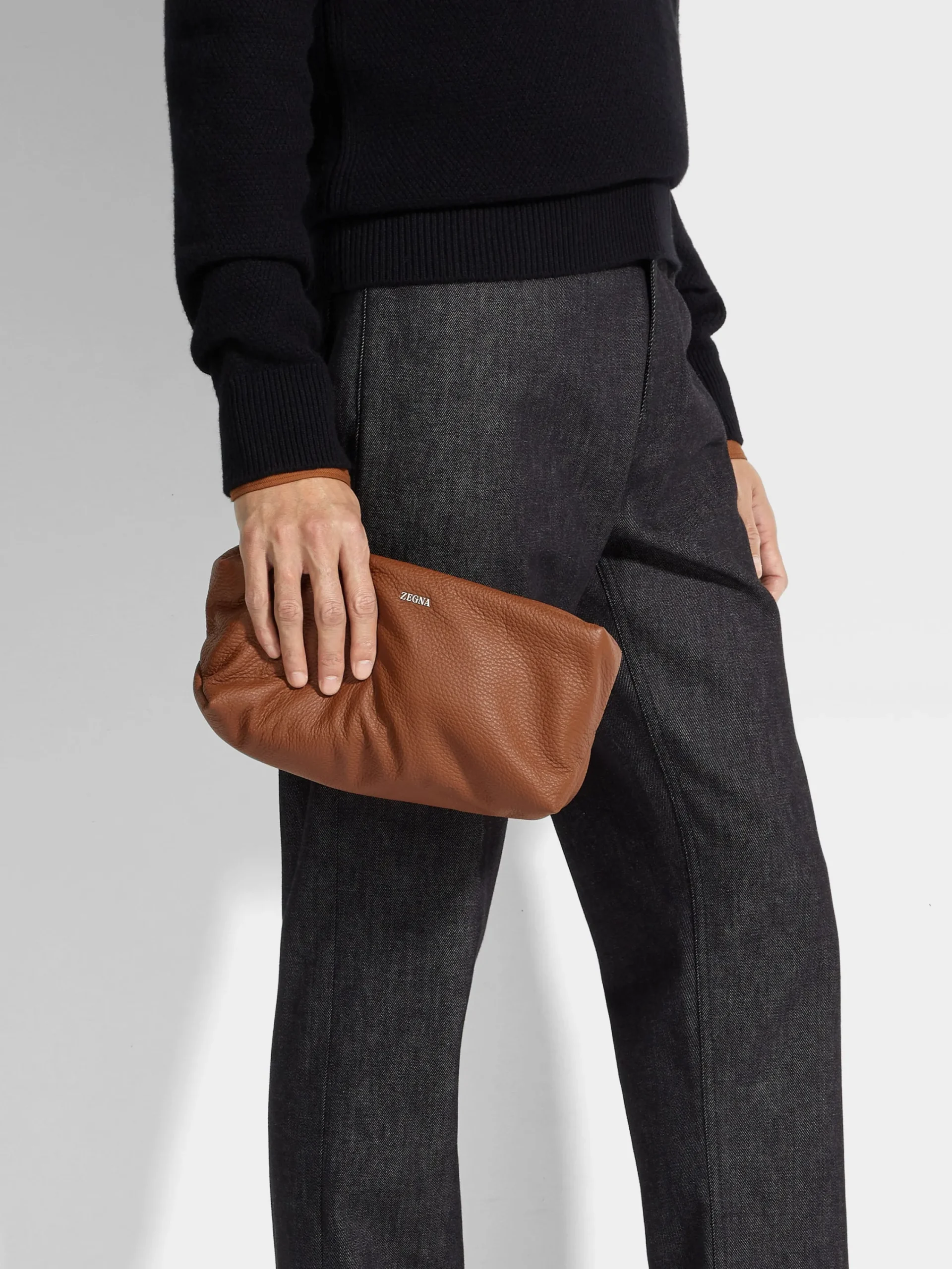Small Gifts|Bags And Wallets>ZEGNA Deerskin Softy Pouch Foliage