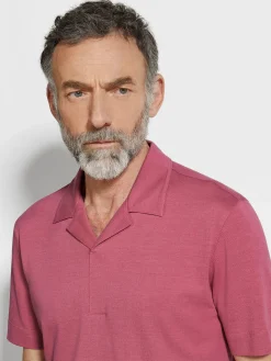 Polo Shirts>ZEGNA Silk and Cotton Piquet Polo Shirt Fuchsia