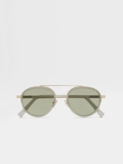 Sunglasses>ZEGNA Orizzonte II Acetate and Metal Sunglasses Green