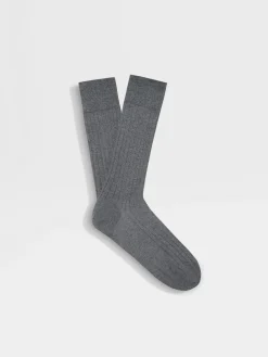 Small Gifts|Underwear And Socks>ZEGNA Grey Mélange Cotton Cashmere and Silk Socks GreyMélange