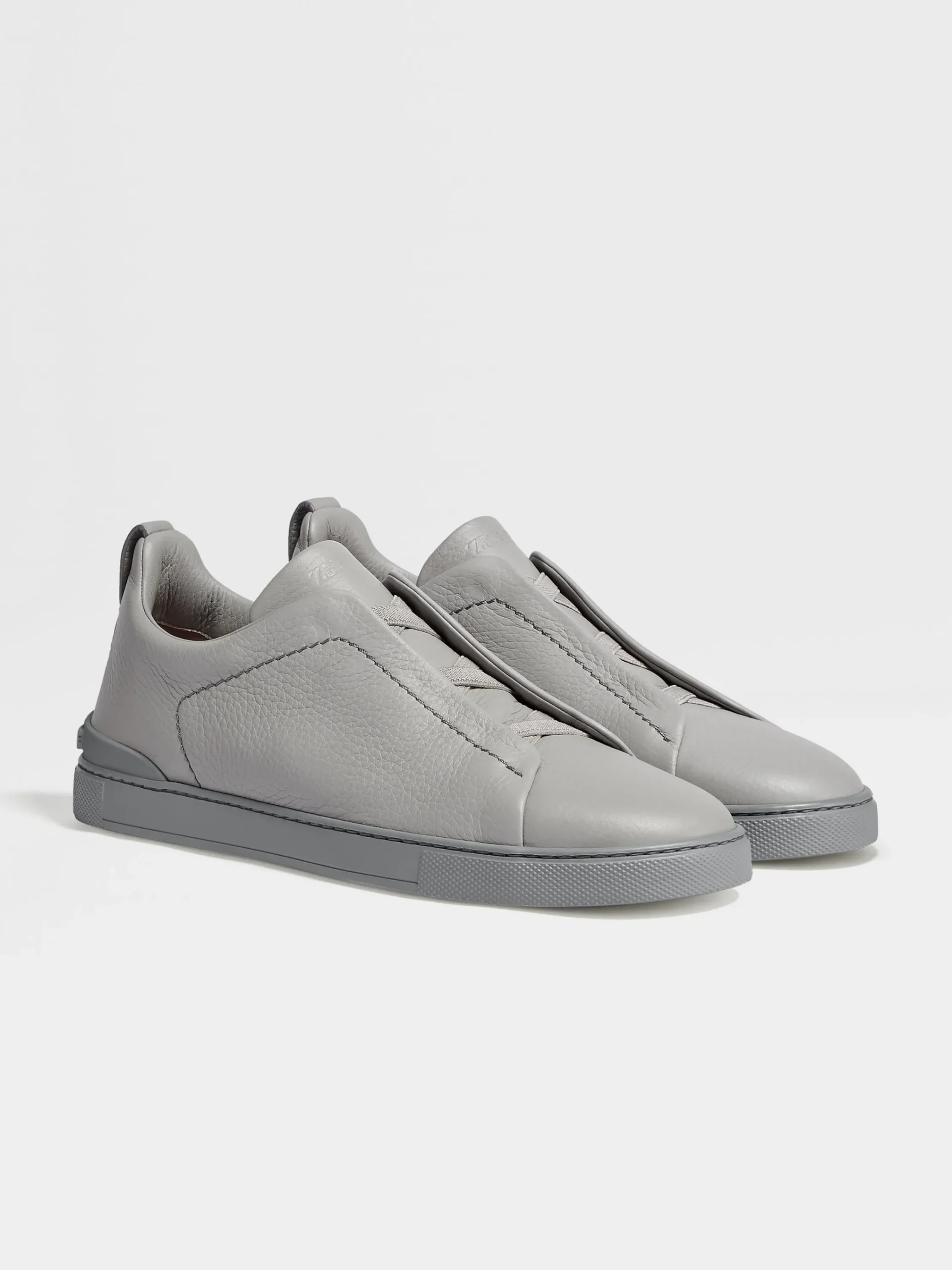 Sneakers>ZEGNA Grey Mélange Deerskin Triple Stitch™ Sneakers GreyMélange