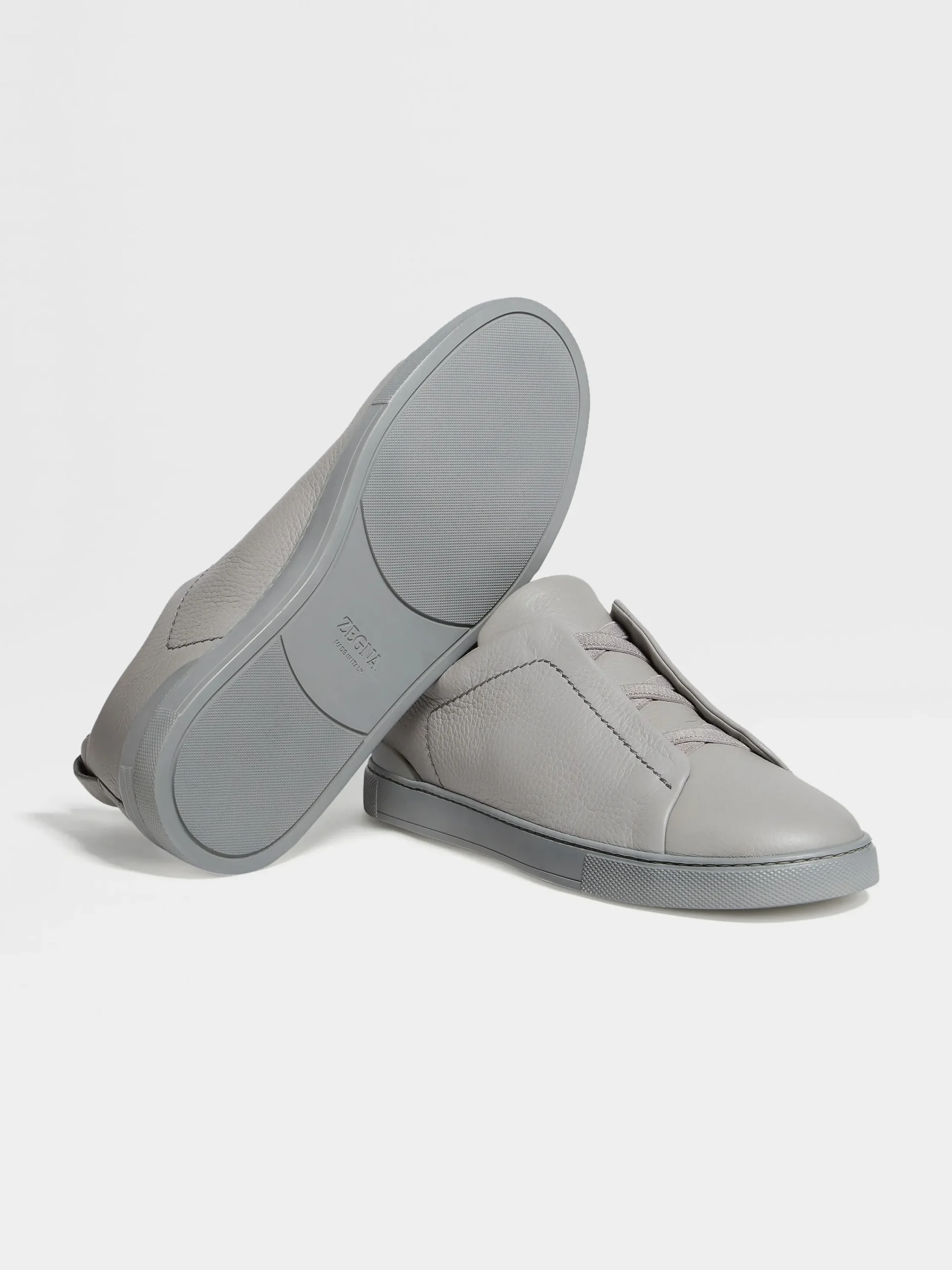 Sneakers>ZEGNA Grey Mélange Deerskin Triple Stitch™ Sneakers GreyMélange