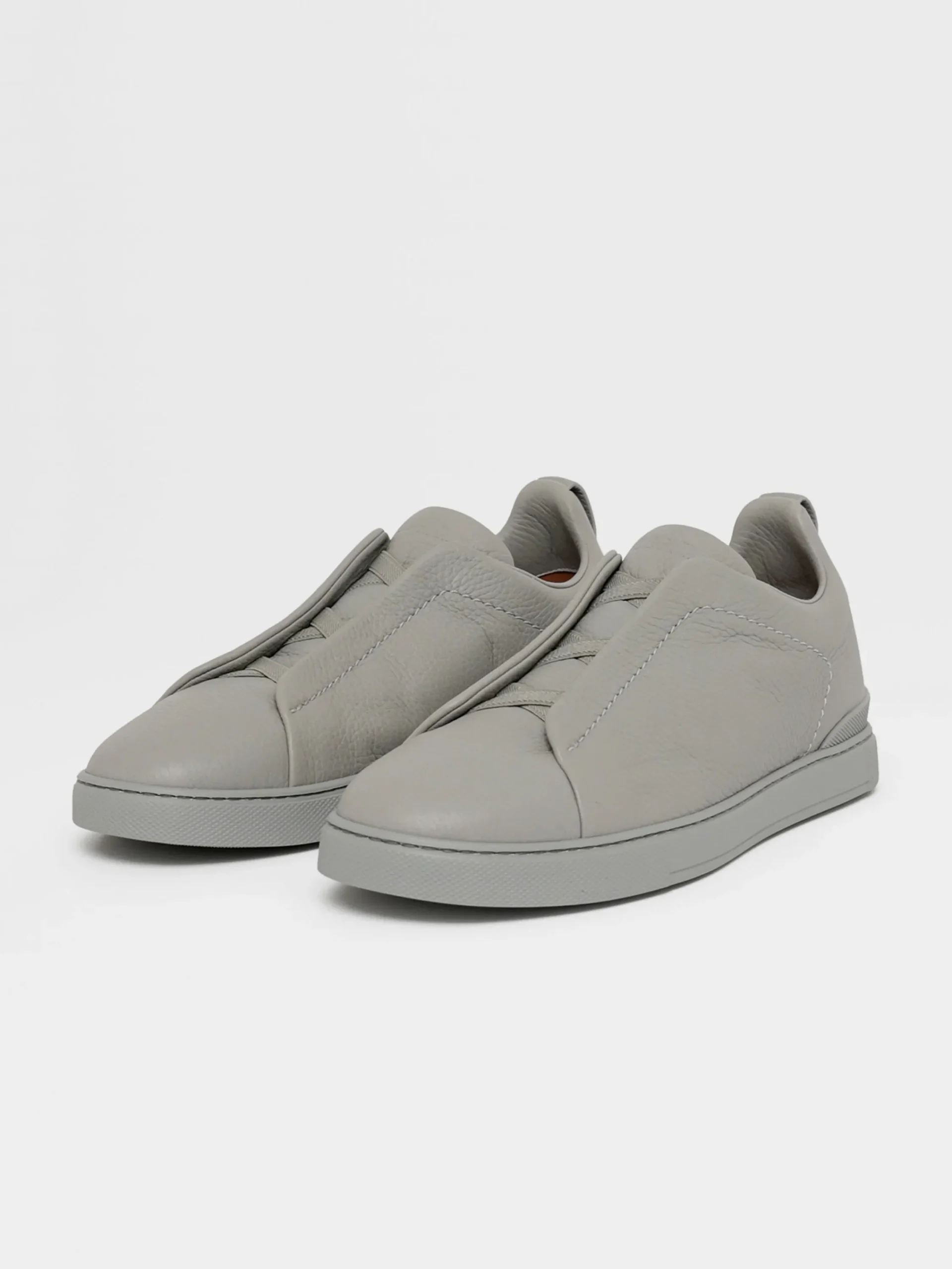 Sneakers>ZEGNA Grey Mélange Deerskin Triple Stitch™ Sneakers GreyMélange