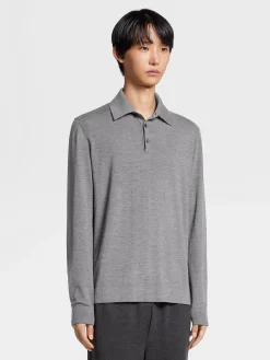 Sweaters>ZEGNA Grey Mélange 12milmil12 Wool Polo Shirt GreyMélange