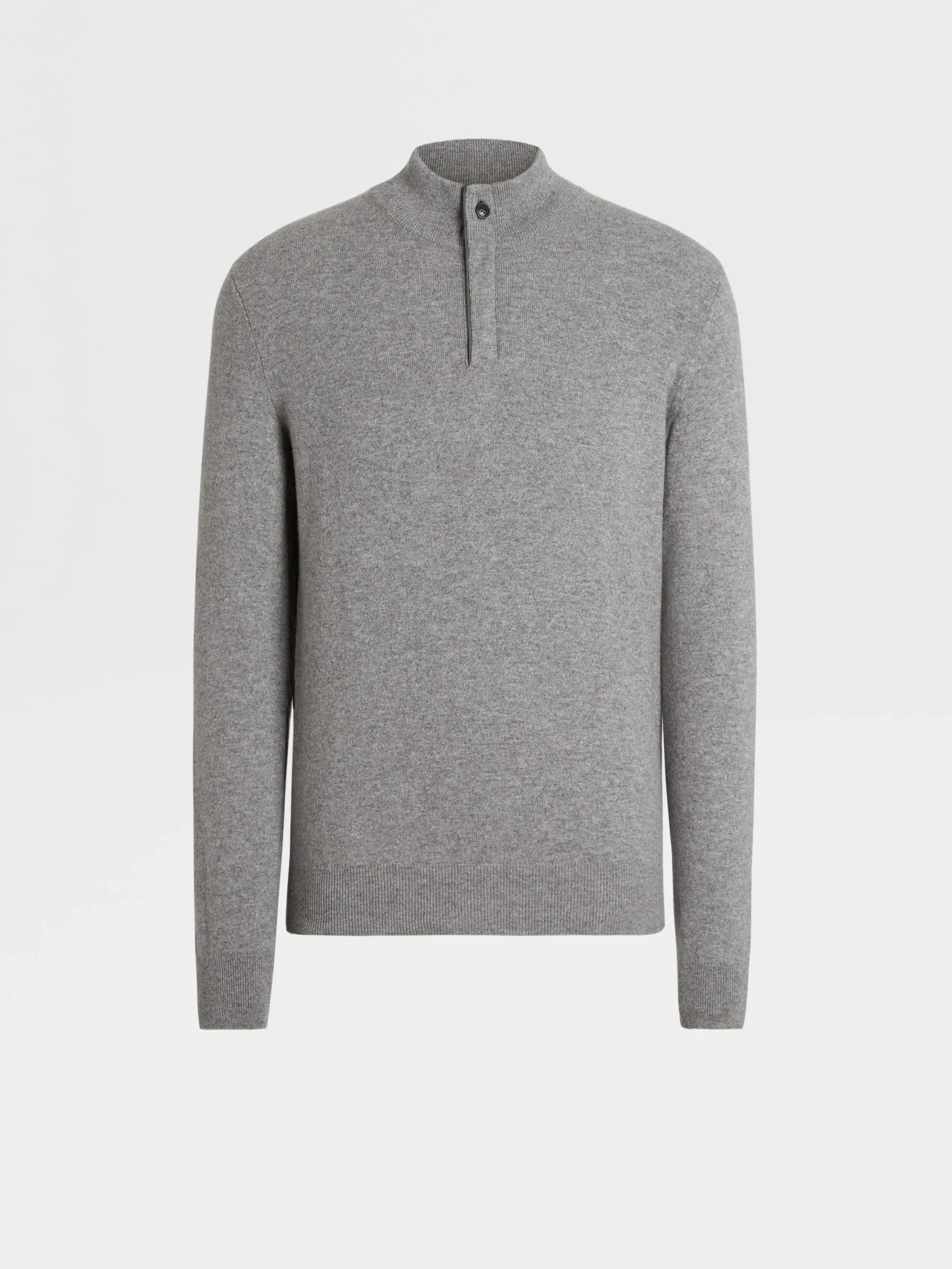 Sweaters>ZEGNA Grey Mélange Oasi Cashmere Zip Mock Neck Sweater GreyMélange
