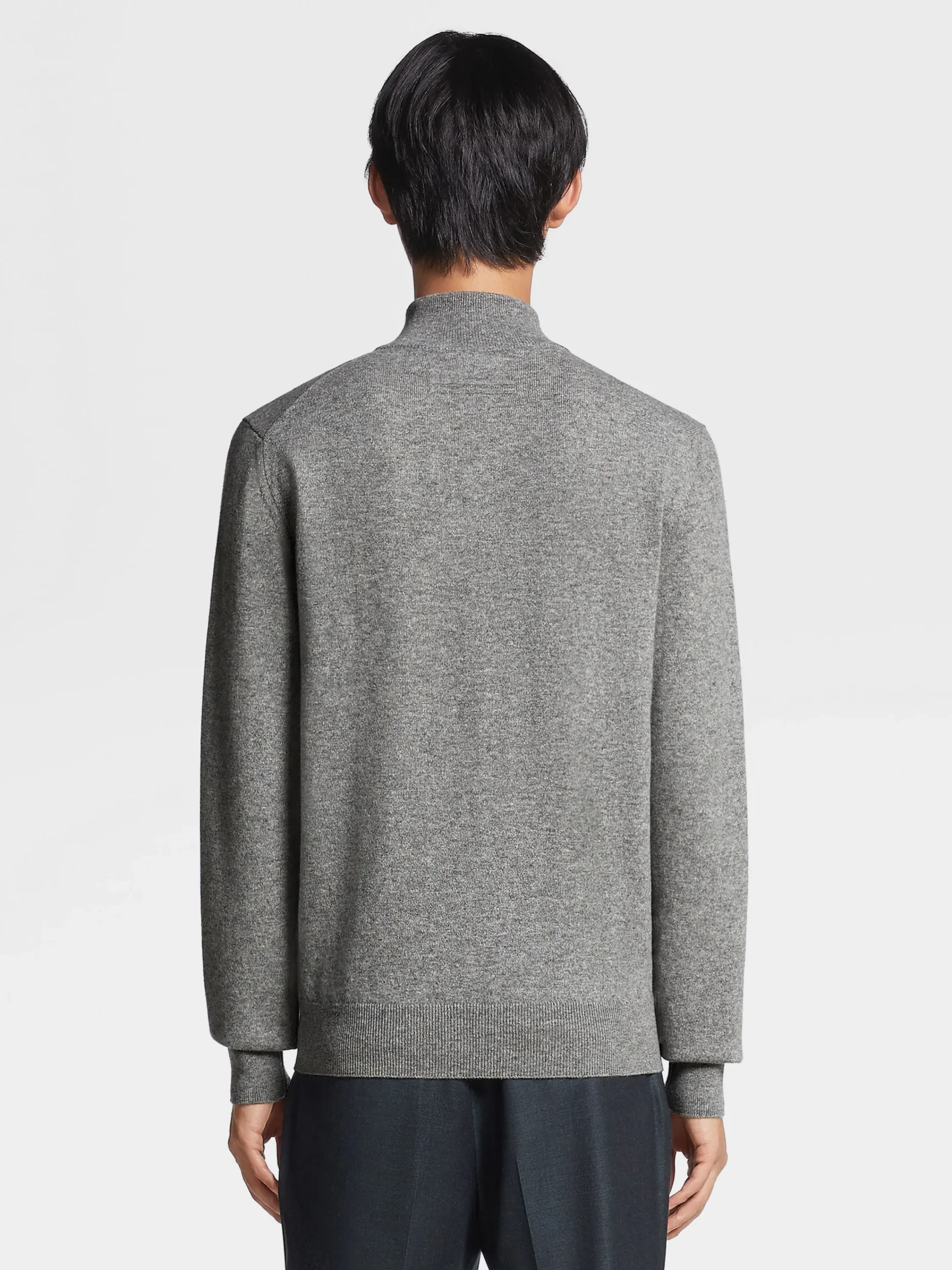 Sweaters>ZEGNA Grey Mélange Oasi Cashmere Zip Mock Neck Sweater GreyMélange