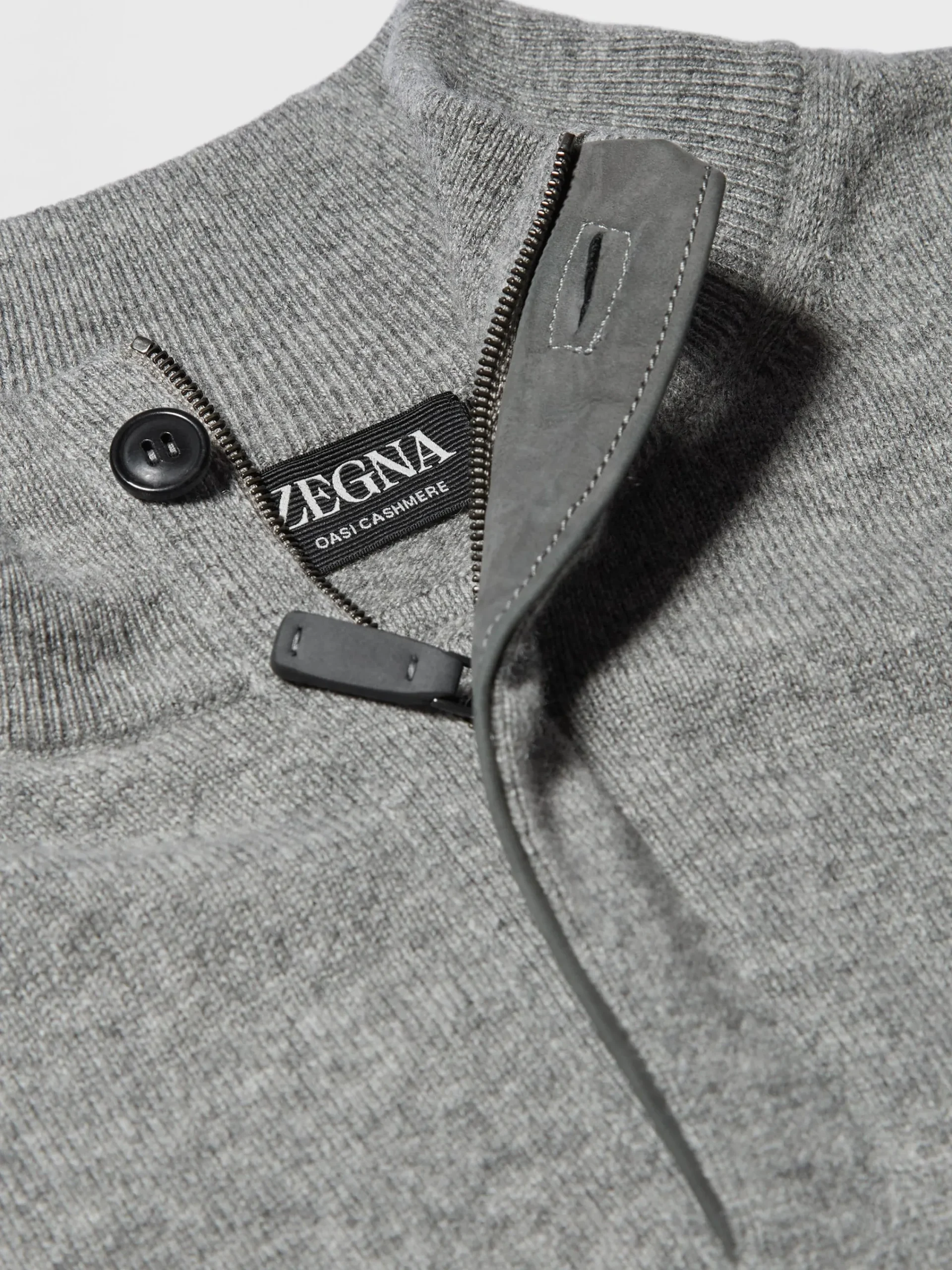 Sweaters>ZEGNA Grey Mélange Oasi Cashmere Zip Mock Neck Sweater GreyMélange