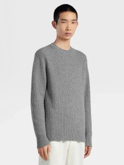 Sweaters>ZEGNA Grey Mélange Oasi Cashmere Crewneck GreyMélange