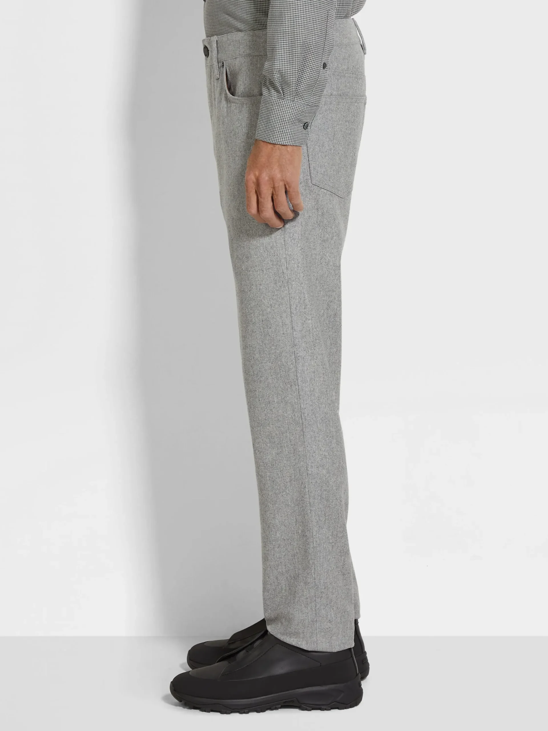 Jeans>ZEGNA Grey Mélange Wool and Cashmere Roccia Pants GreyMélange