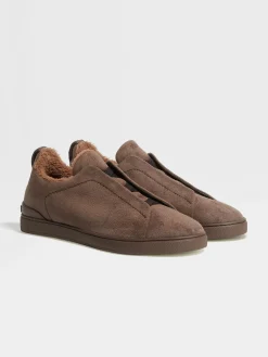Sneakers>ZEGNA Greyish Brown Suede Triple Stitch™ Sneakers GreyishBrown