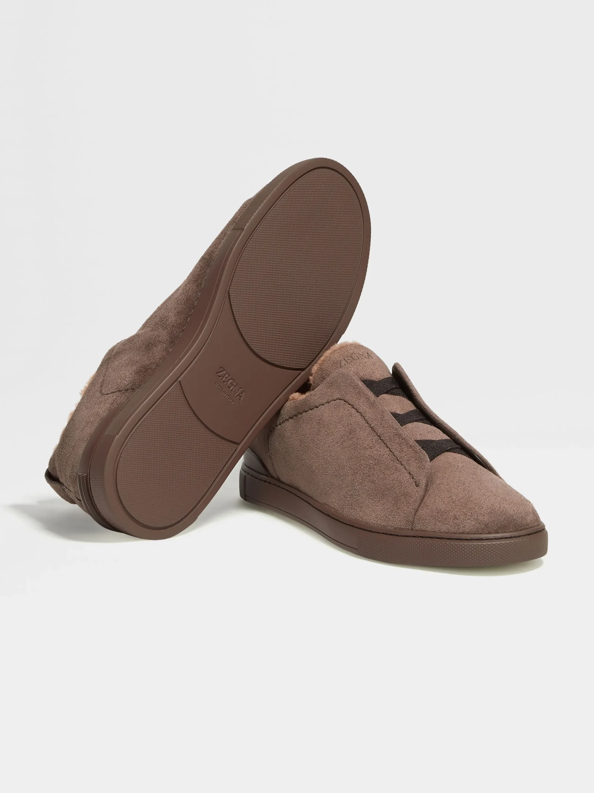 Sneakers>ZEGNA Greyish Brown Suede Triple Stitch™ Sneakers GreyishBrown