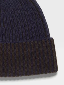 Travel In Style|Soft Accessories>ZEGNA Ink Blue and Dark Brown Oasi Cashmere Beanie InkBlue/DarkBrown