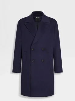 Jackets And Coats>ZEGNA Ink Blue Oasi Cashmere Overcoat InkBlue