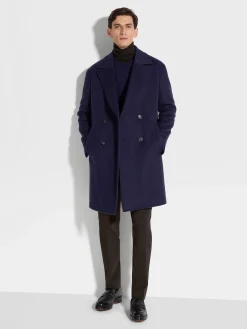 Jackets And Coats>ZEGNA Ink Blue Oasi Cashmere Overcoat InkBlue