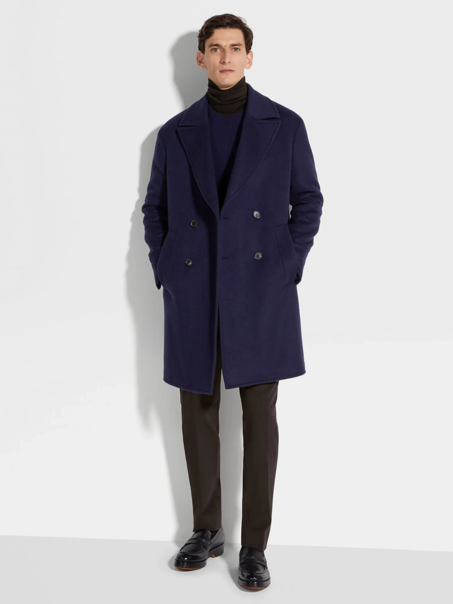Jackets And Coats>ZEGNA Ink Blue Oasi Cashmere Overcoat InkBlue