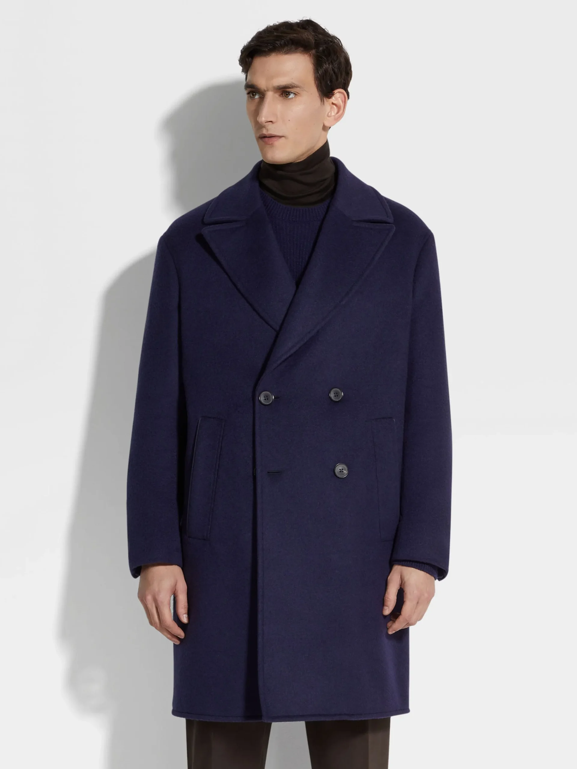 Jackets And Coats>ZEGNA Ink Blue Oasi Cashmere Overcoat InkBlue