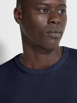 T-Shirts|Sweaters>ZEGNA Ink Blue Premium Cotton Crewneck InkBlue