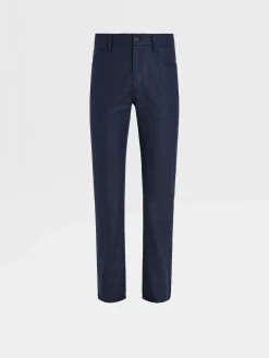 Jeans>ZEGNA Ink Blue Wool and Cashmere Roccia Pants InkBlue