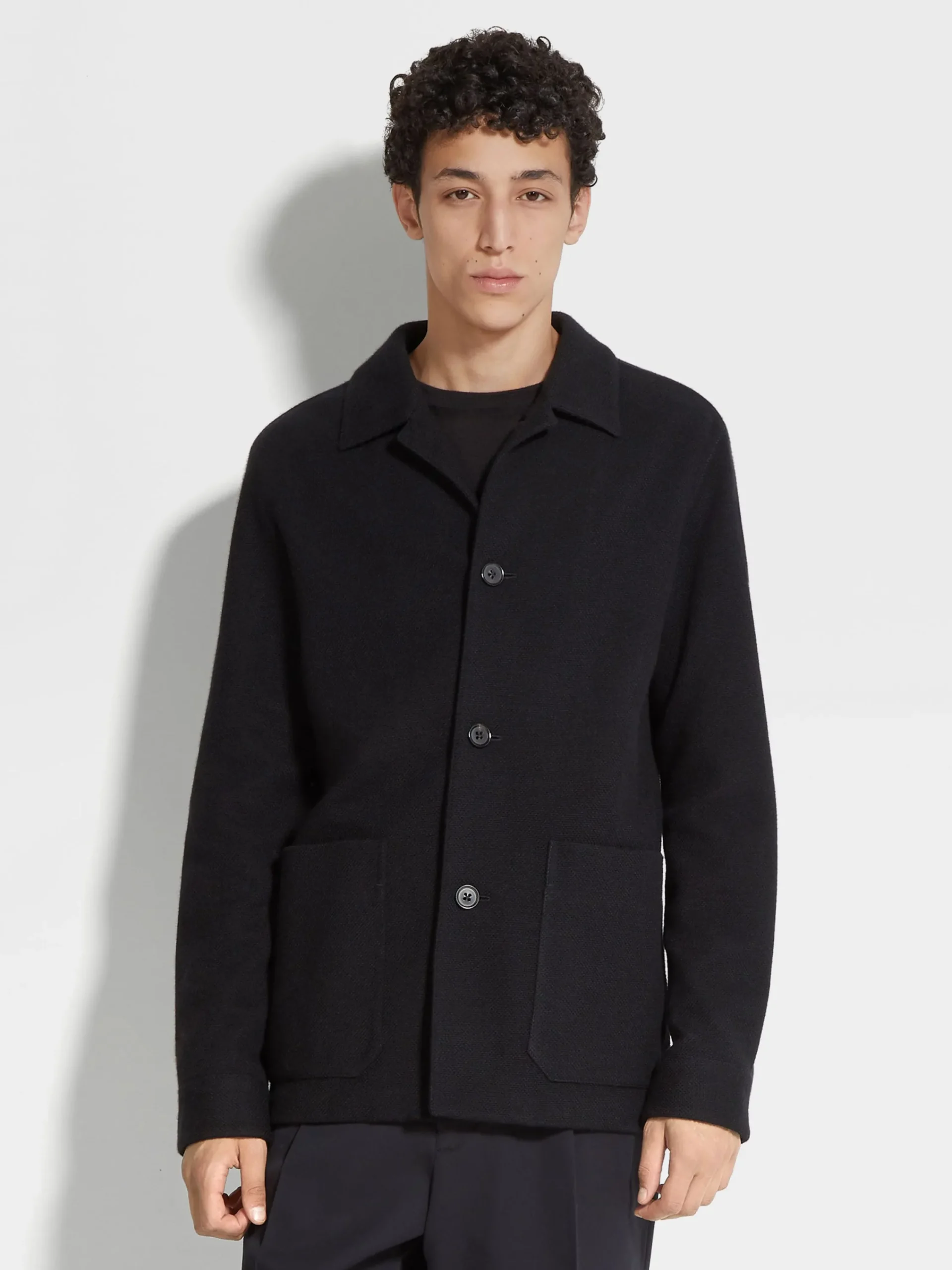 Overshirts And Chore Jackets>ZEGNA Jerseywear Cashmere Blend Alpe Chore Jacket Black