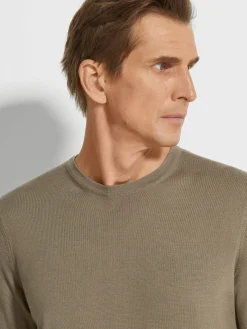Sweaters>ZEGNA Cashseta Crewneck Khaki