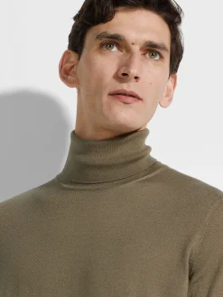 Travel In Style|Sweaters>ZEGNA Cashseta Turtleneck Khaki