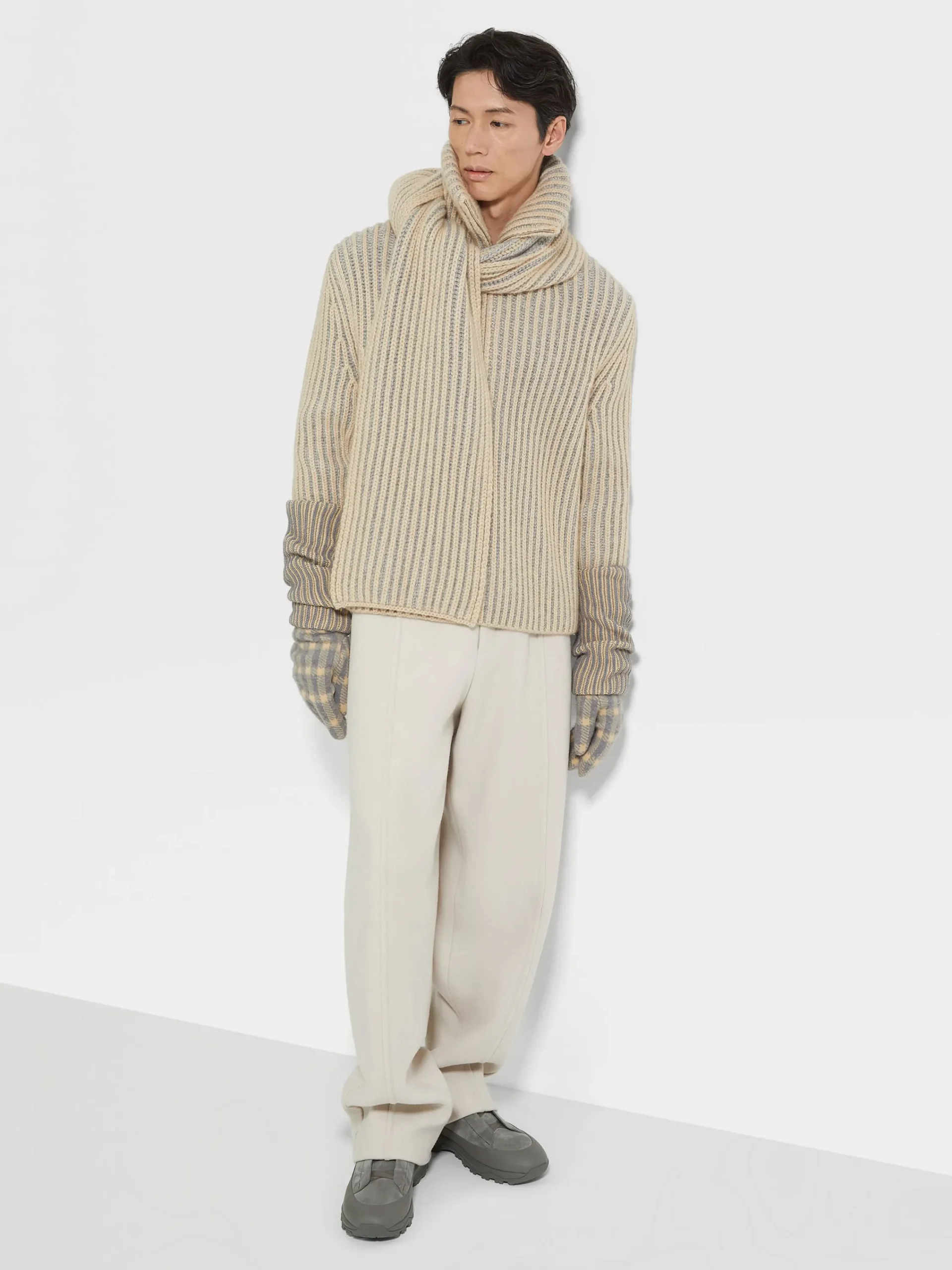 Sweaters>ZEGNA Light Beige and Grey Oasi Cashmere Turtleneck LightBeige/Grey