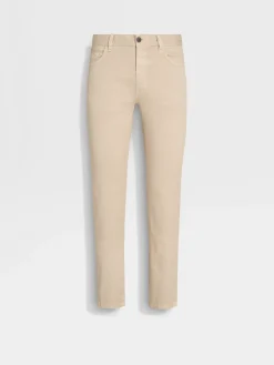 Jeans>ZEGNA Light Beige Stretch Linen and Cotton Roccia Jeans LightBeige