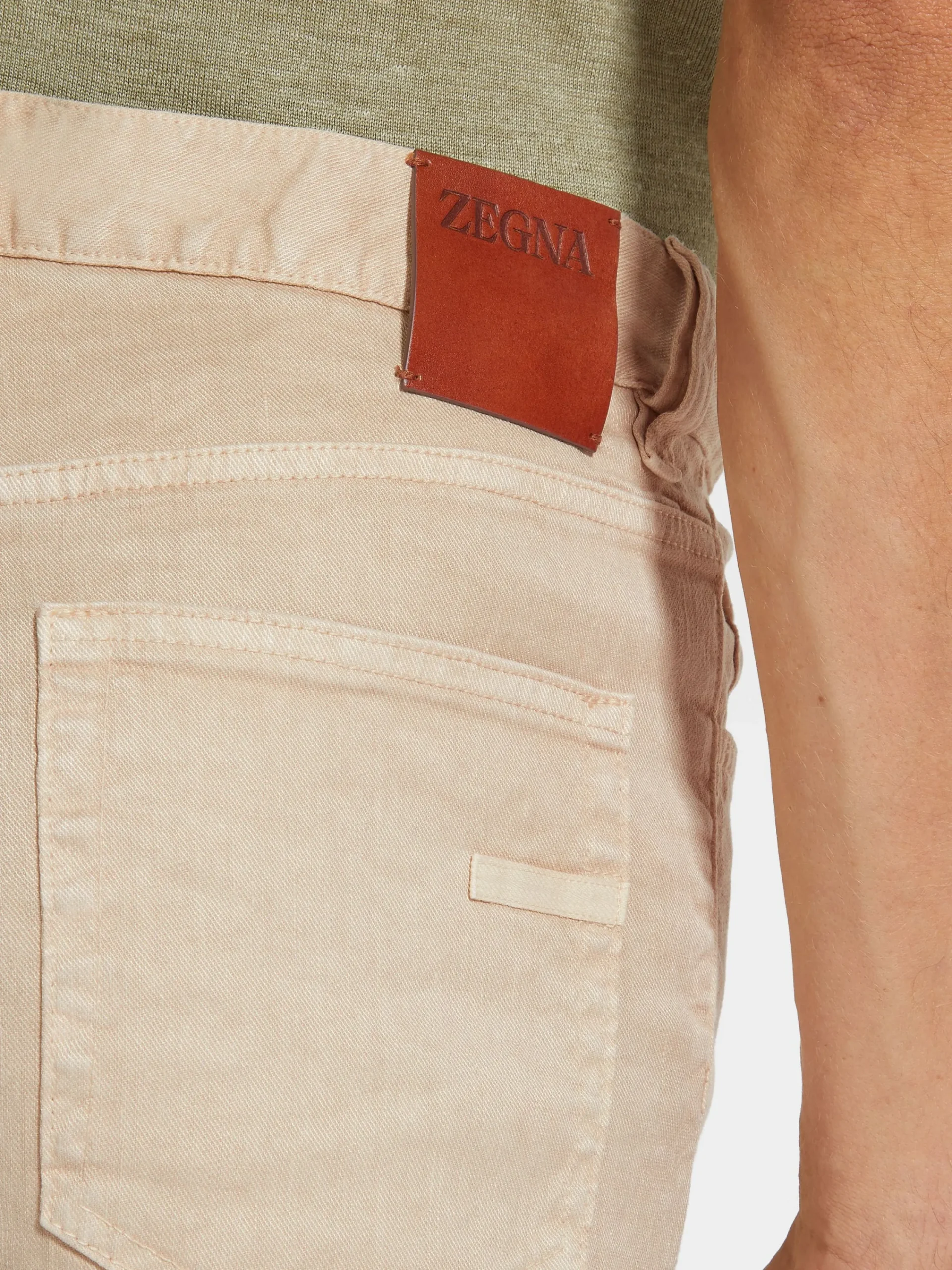 Jeans>ZEGNA Light Beige Stretch Linen and Cotton Roccia Jeans LightBeige