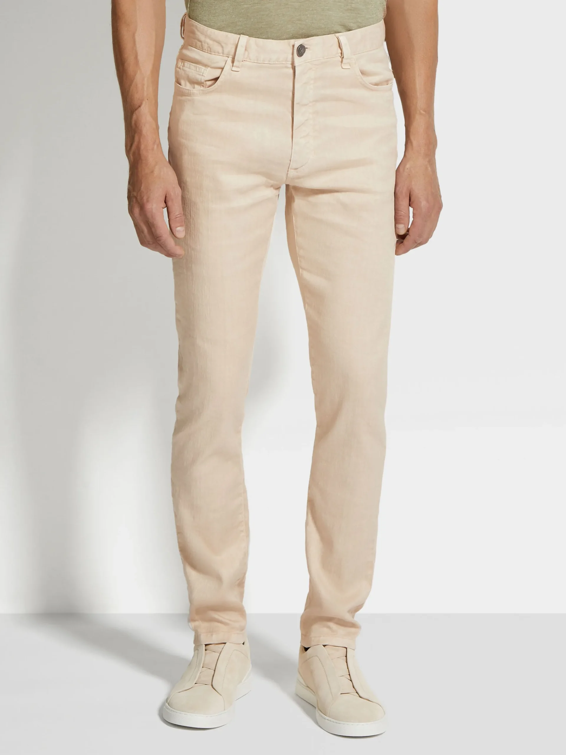 Jeans>ZEGNA Light Beige Stretch Linen and Cotton Roccia Jeans LightBeige