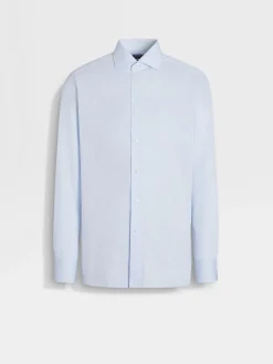 Shirts>ZEGNA Light Blue Micro-striped Centoventimila Cotton Shirt LightBlue