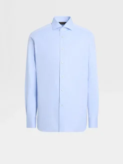 Shirts>ZEGNA Light Blue Sea Island Cotton Long-sleeve Tailoring Shirt LightBlue