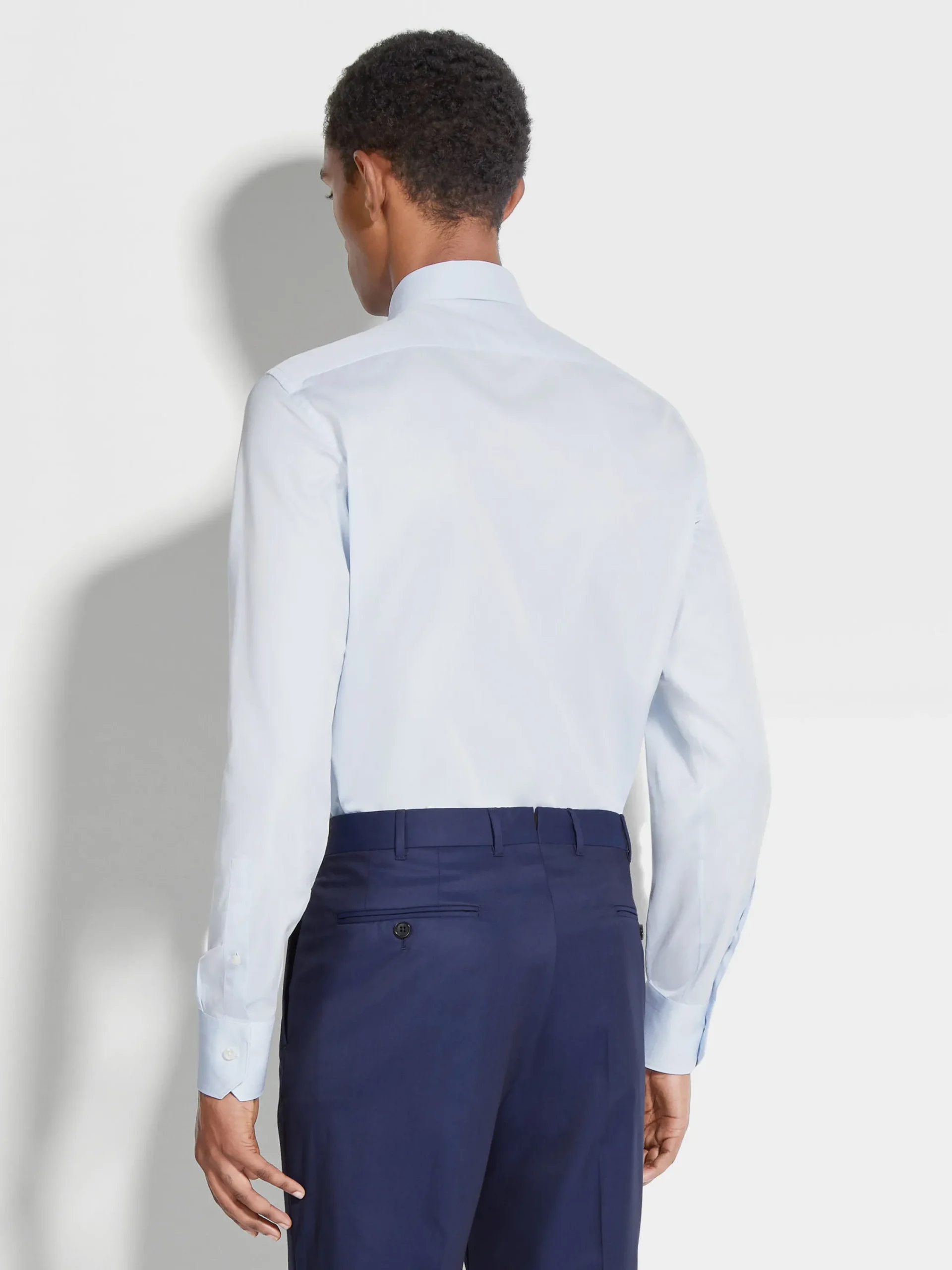 Shirts>ZEGNA Light Blue Structured Micro-striped Trecapi Cotton Shirt LightBlue