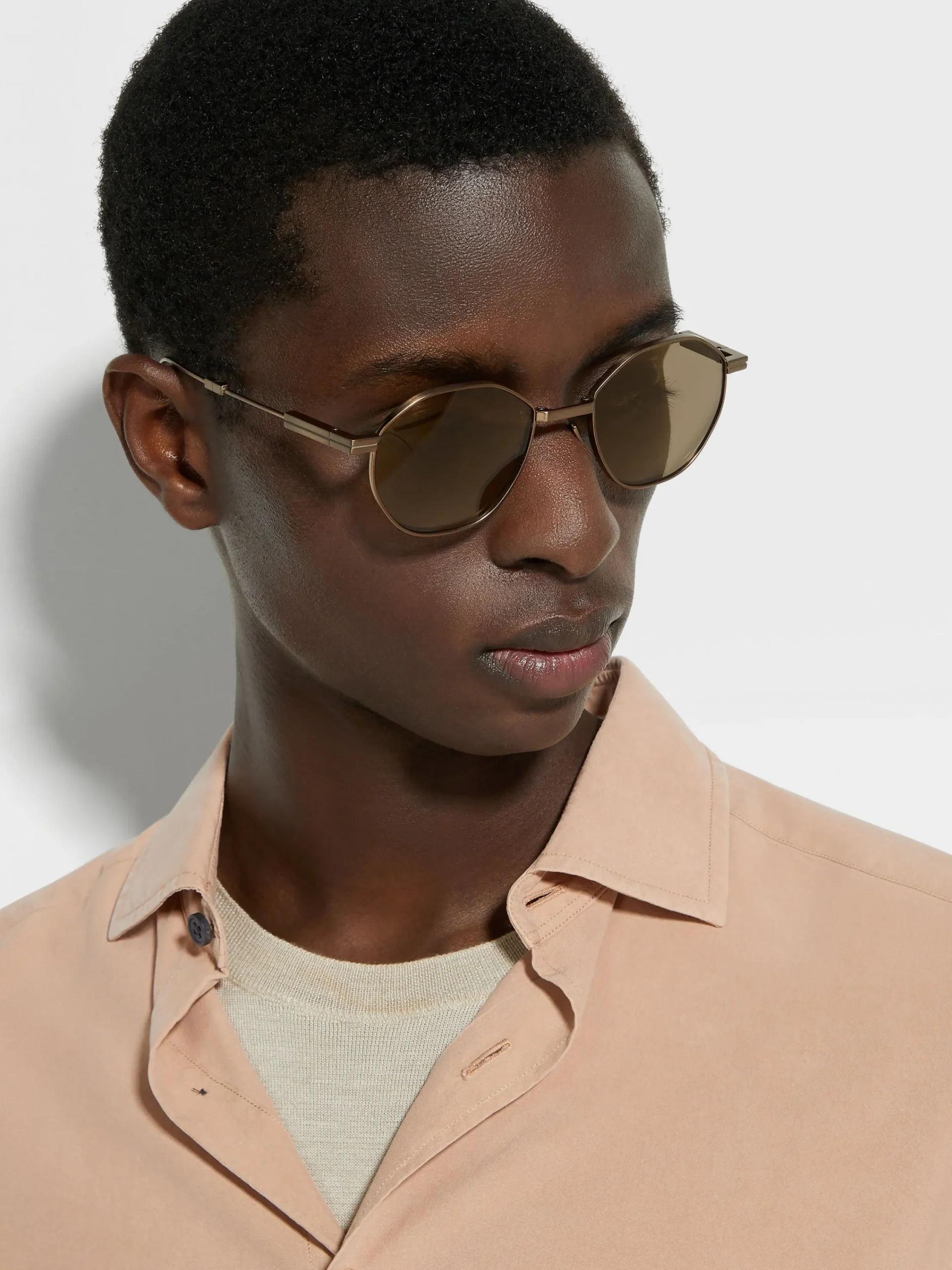 Sunglasses>ZEGNA Light Bronze Titanium Foldable Sunglasses LightBronze