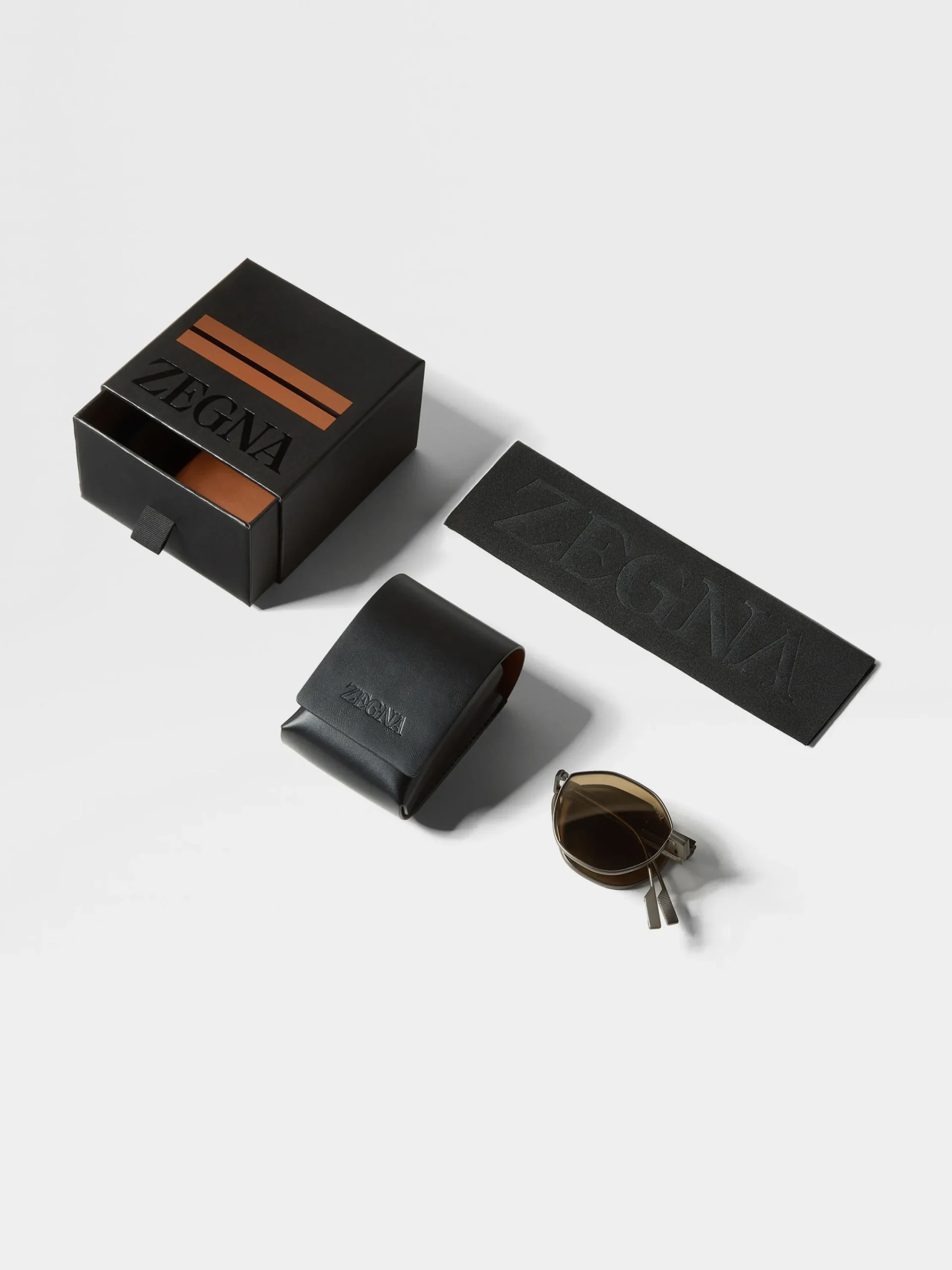 Sunglasses>ZEGNA Light Bronze Titanium Foldable Sunglasses LightBronze