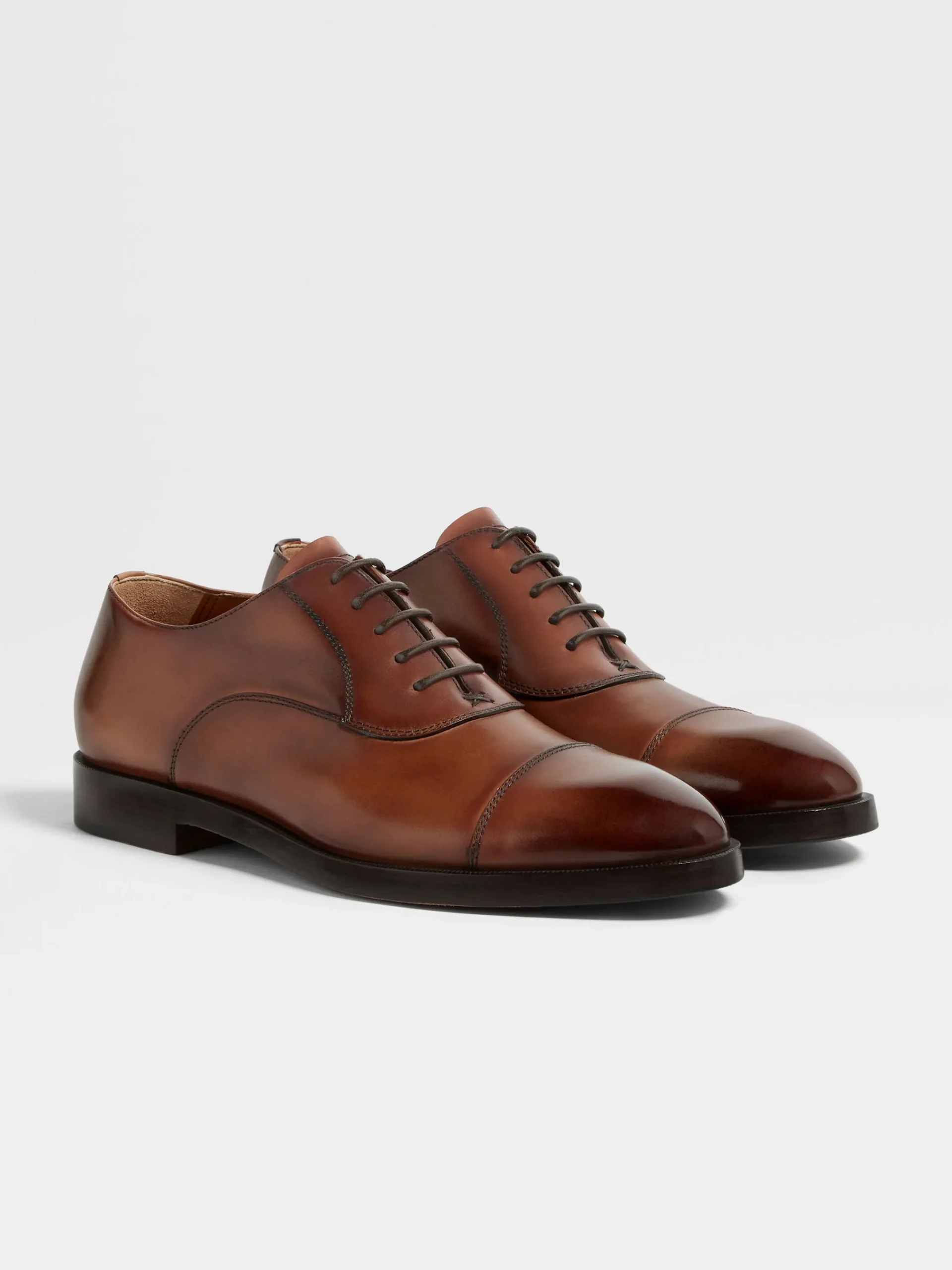 Lace Ups>ZEGNA Light Brown Leather Torino Oxford Shoes LightBrown