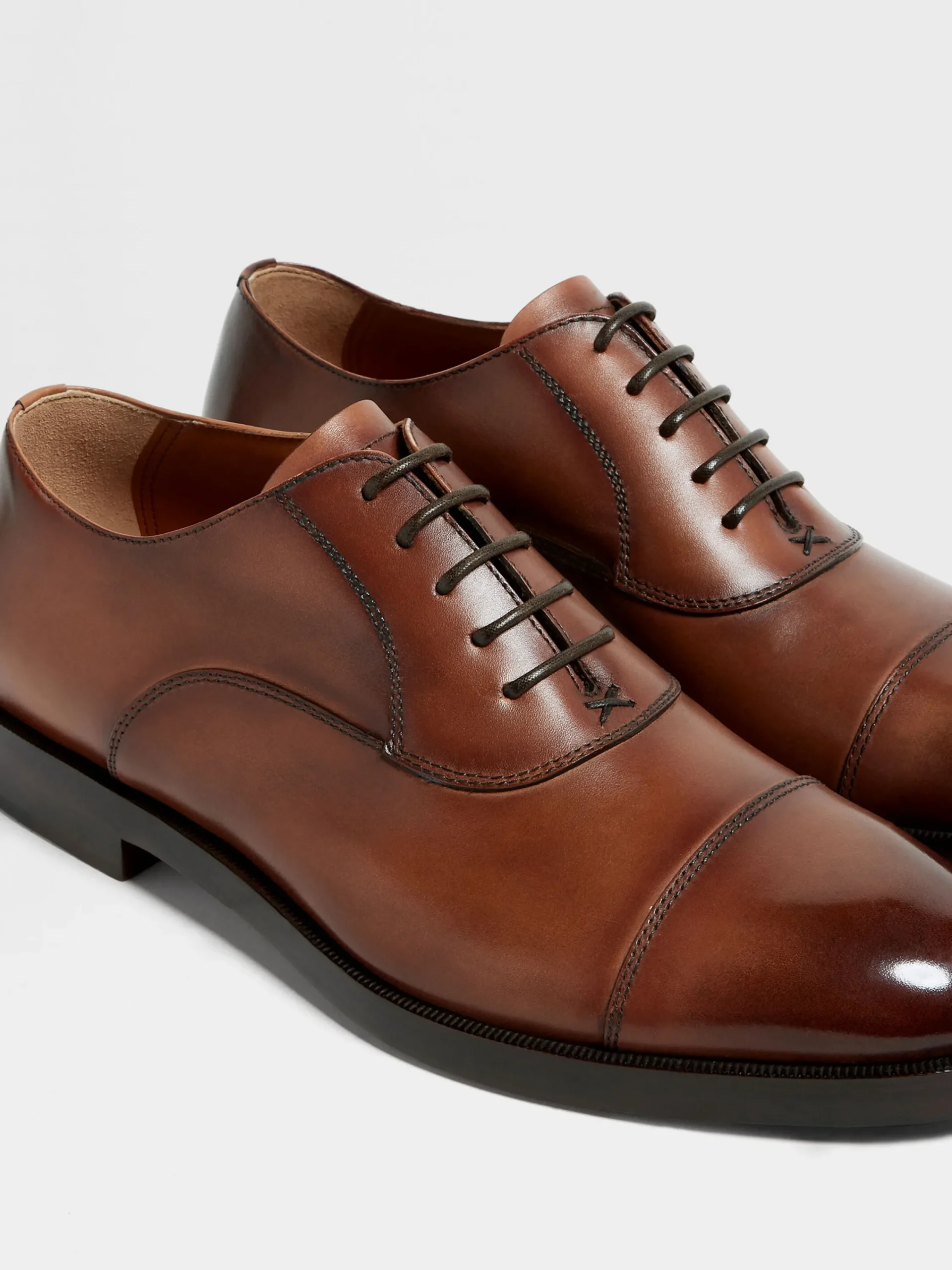 Lace Ups>ZEGNA Light Brown Leather Torino Oxford Shoes LightBrown