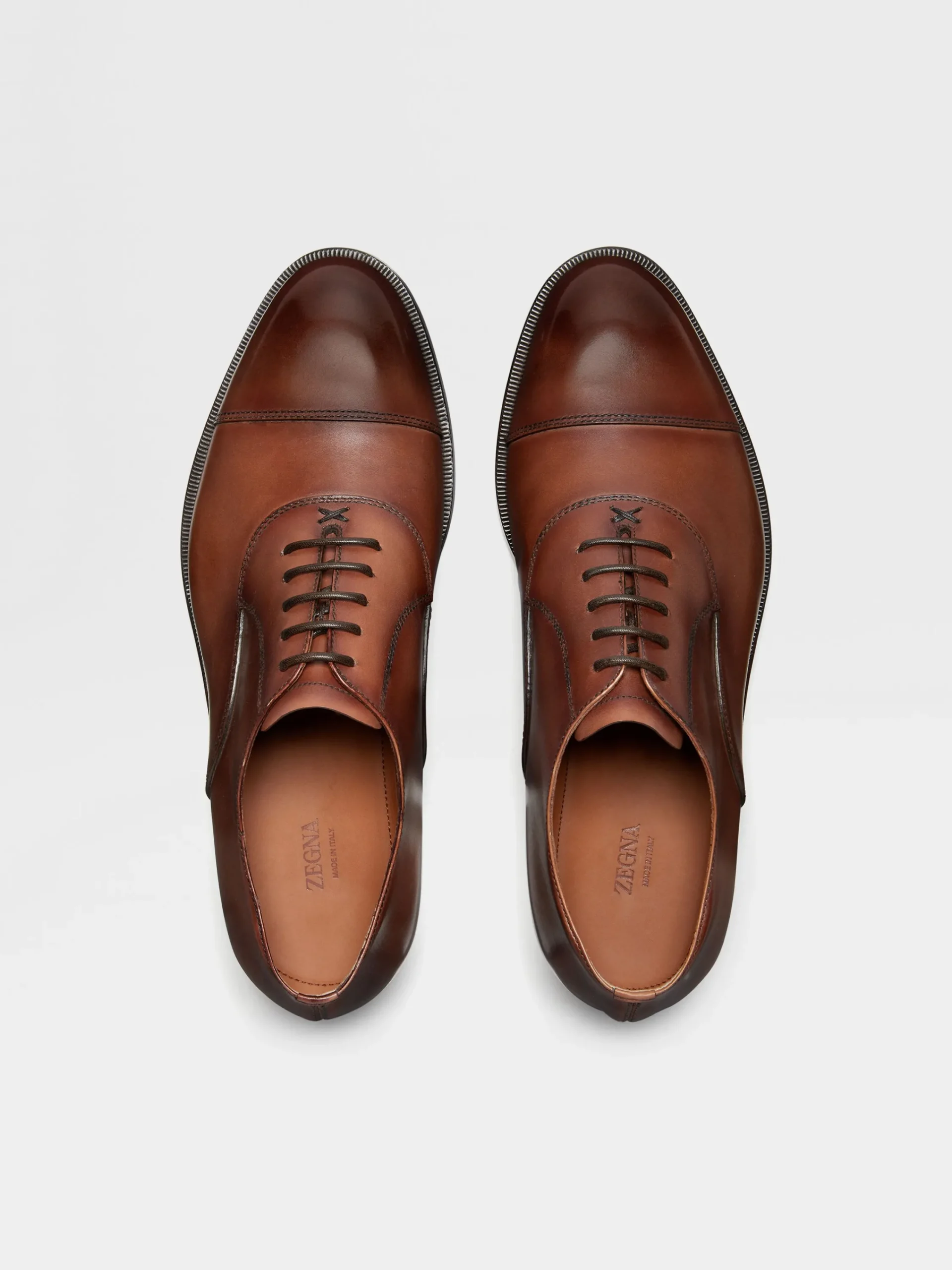 Lace Ups>ZEGNA Light Brown Leather Torino Oxford Shoes LightBrown
