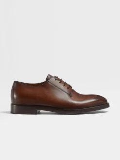 Lace Ups>ZEGNA Light Brown Leather Torino Derby Shoes LightBrown