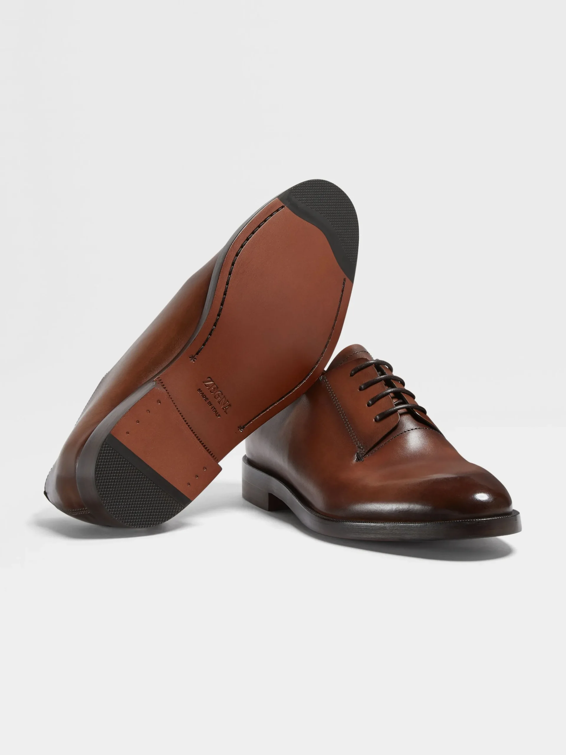 Lace Ups>ZEGNA Light Brown Leather Torino Derby Shoes LightBrown